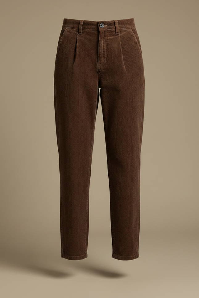 Pantalon Chino Velours Côtelé Marron Ample Femme Élégant - Cordé - vue 3