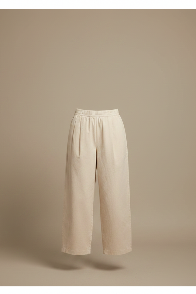 Pantalon Chino Écru Ample Fluide Décontracté Femme - Beige Gabardine - vue 3