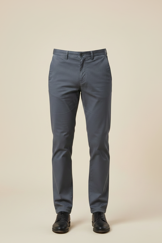 Pantalon Chino Gris Coton Stretch Slim Homme - Gabardine - vue 3
