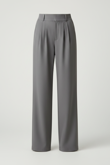 Pantalon Chino Gris Droit Taille Haute Élégant - Polyester - vue 3