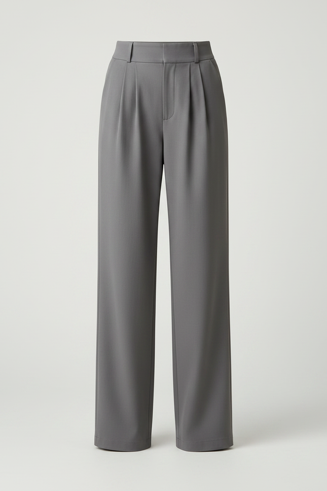 Pantalon Chino Gris Droit Taille Haute Élégant - Polyester - vue 3