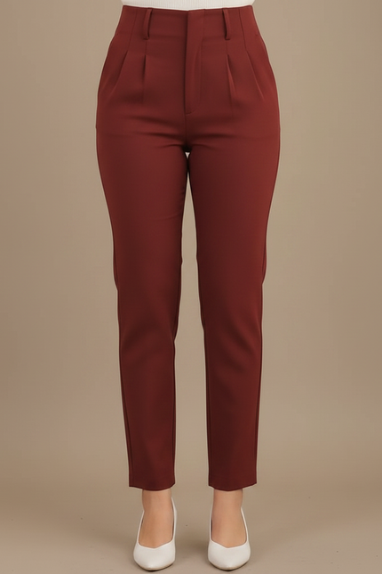 Pantalon Chino Bordeaux Taille Haute Élégant Femme - Gabardine - vue 3