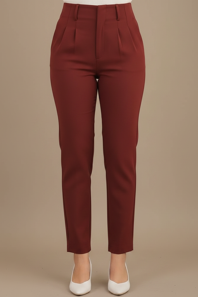 Pantalon Chino Bordeaux Taille Haute Élégant Femme - Gabardine - vue 3