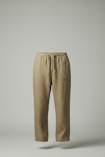 Pantalon Chino Kaki Ample Lin Cordon Décontracté - vue 3