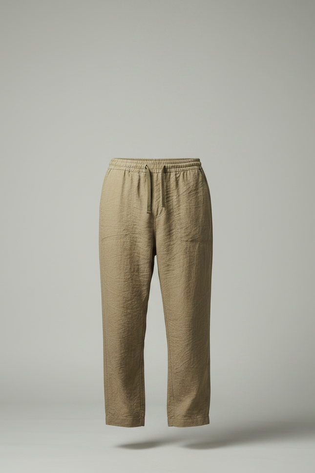 Pantalon Chino Kaki Ample Lin Cordon Décontracté - vue 3