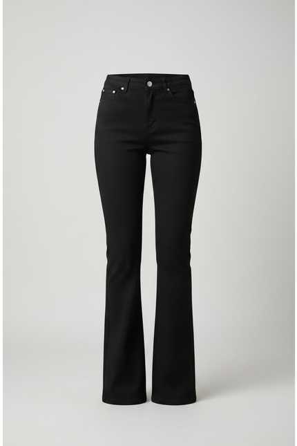 Pantalon Chino Noir Évasé Taille Haute Élégant - Gabardine - vue 3