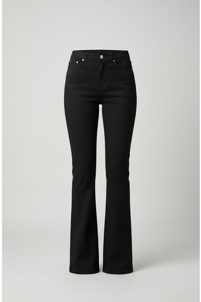 Pantalon Chino Noir Évasé Taille Haute Élégant - Gabardine - vue 3