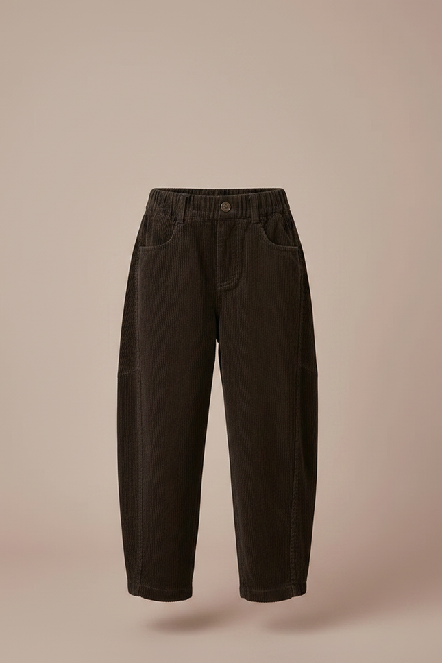Pantalon Chino Marron Côtelé Ample Décontracté Enfant - Cordé - vue 3
