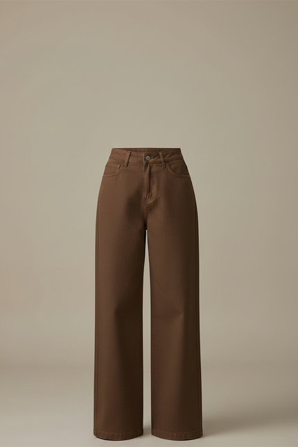 Pantalon Chino Marron Ample Taille Haute Décontracté - Coton - vue 3