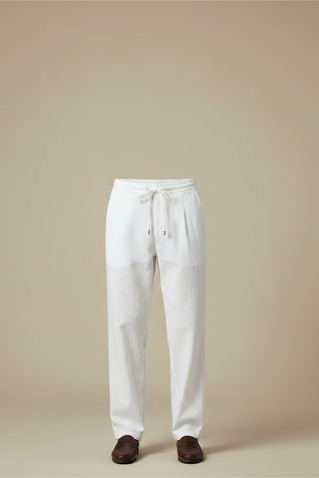 Pantalon Chino Blanc Lin Ample Décontracté Homme - vue 3