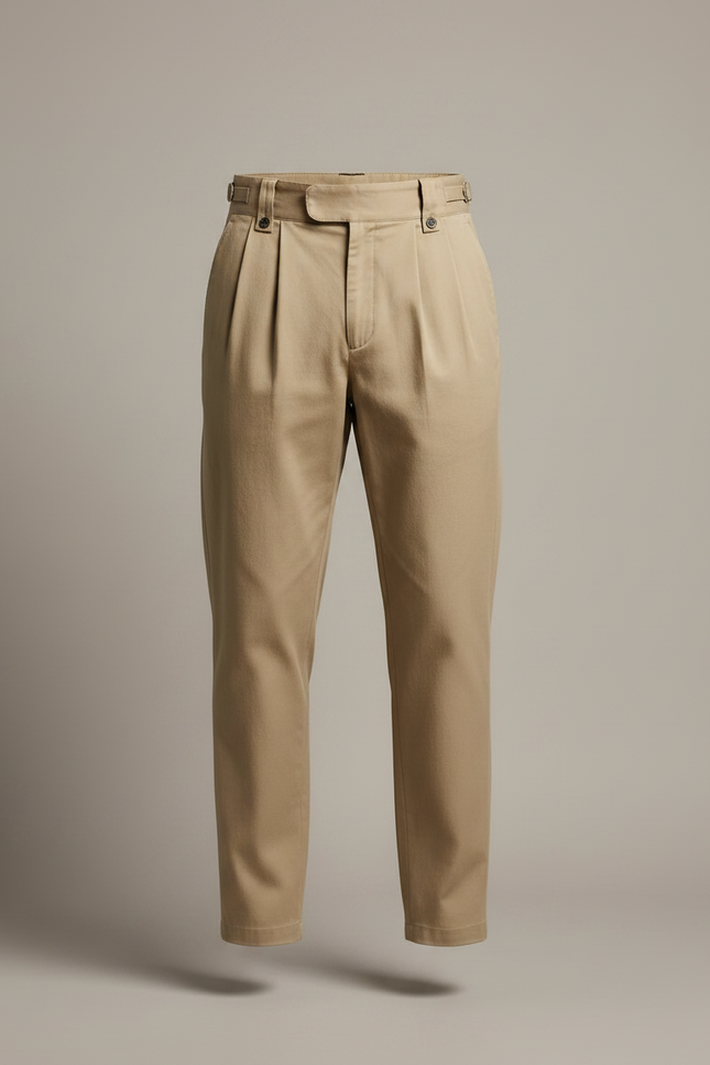 Pantalon Chino Beige Plissé Style Gurkha Homme Rétro - Gabardine - vue 3