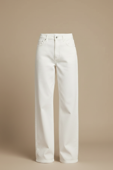 Pantalon Chino Blanc Ample Coton Femme Décontracté - Jean - vue 3