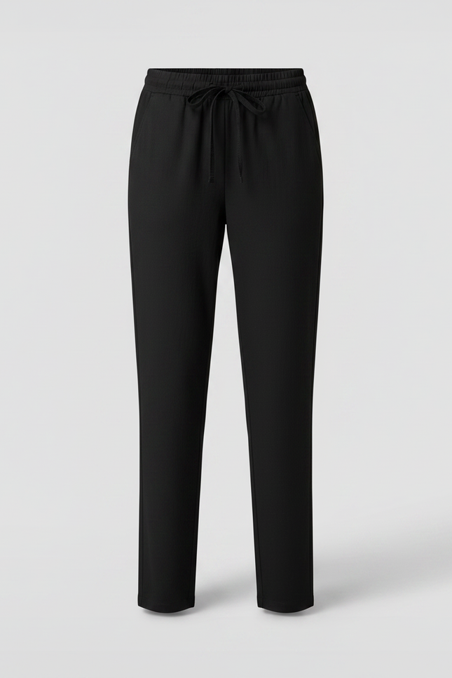 Pantalon Chino Noir Cordon Décontracté Femme Fluide - Polyester - vue 3
