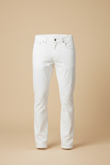 Pantalon Chino Blanc Homme Coupe Droite Coton - vue 3