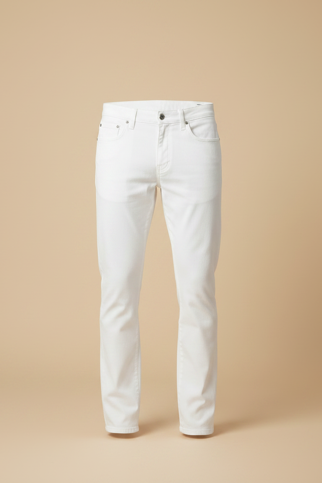 Pantalon Chino Blanc Homme Coupe Droite Coton - vue 3
