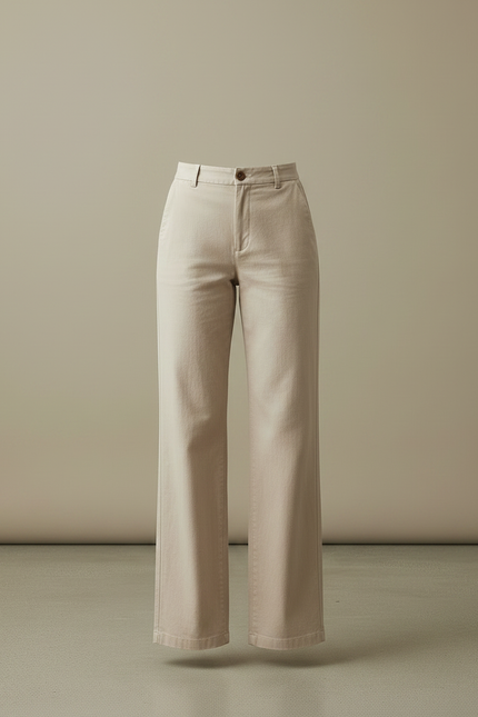 Pantalon Chino Femme Ecru - Beige Gabardine - vue 3