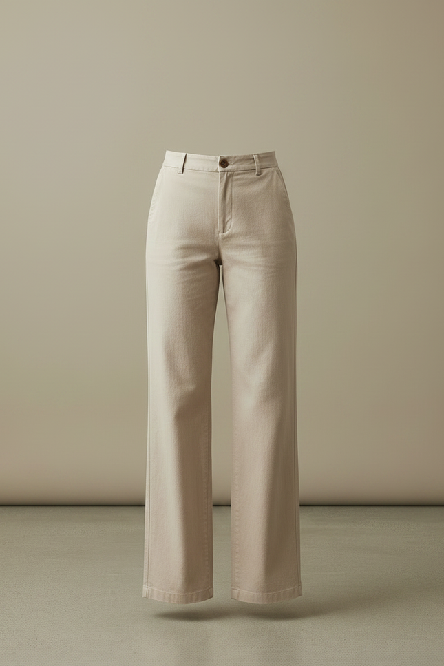 Pantalon Chino Femme Ecru - Beige Gabardine - vue 3