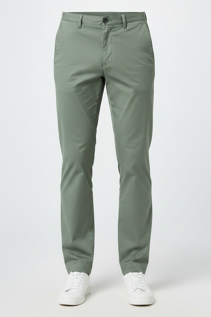 Pantalon Chino Vert Coton Droit Décontracté Homme - vue 3