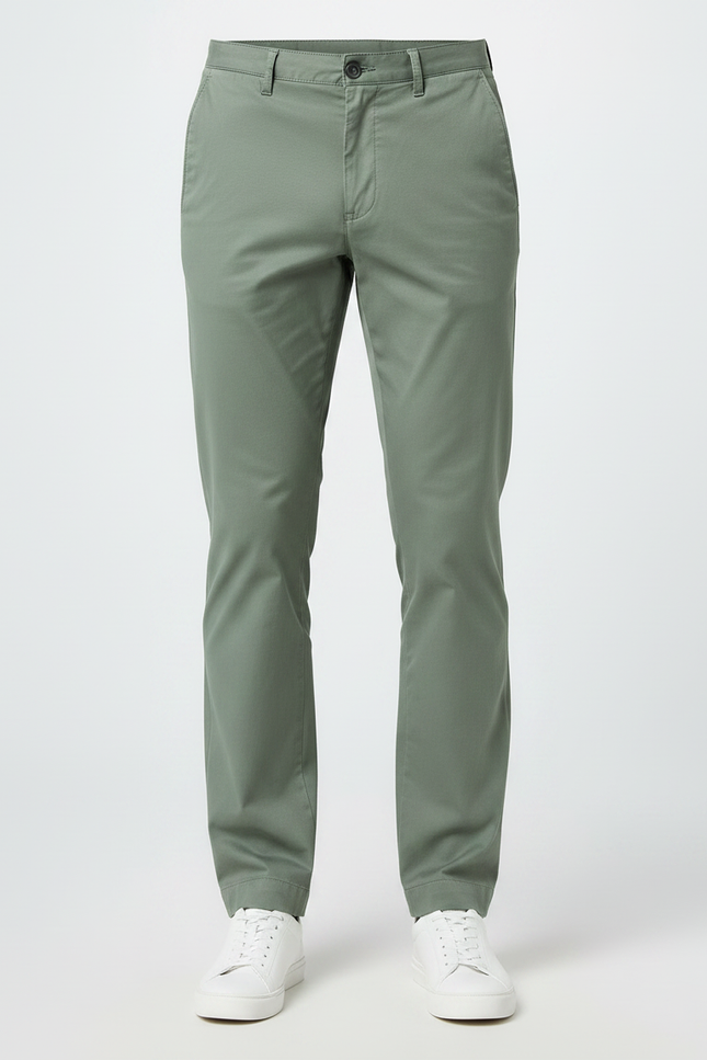 Pantalon Chino Vert Coton Droit Décontracté Homme - vue 3