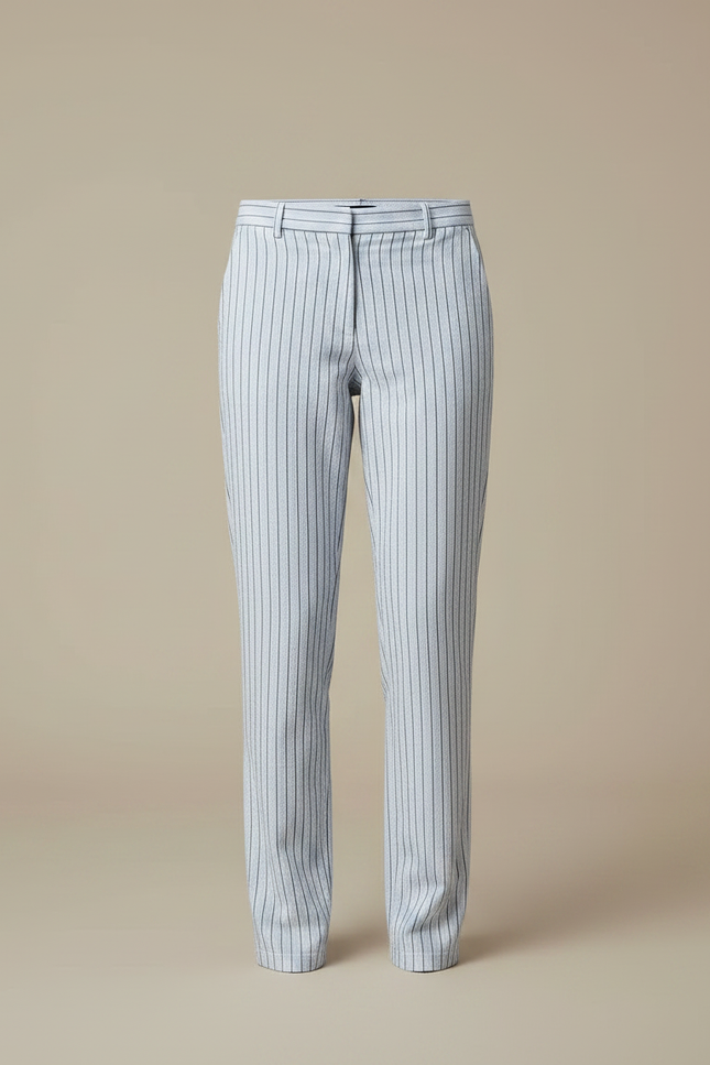 Pantalon Chino Rayé Bleu Clair Droit Décontracté - Coton - vue 3
