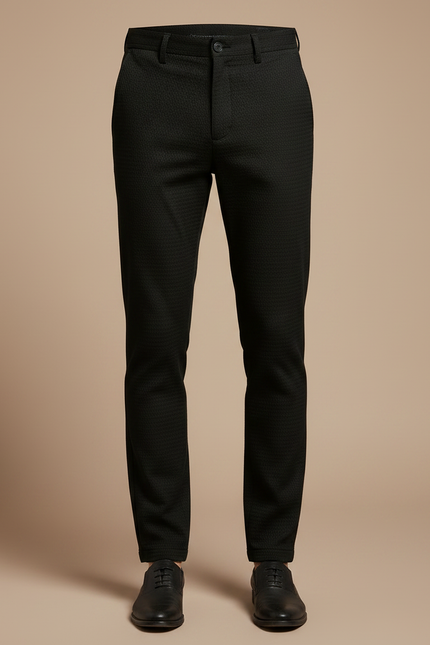 Pantalon Chino Noir Slim Texturé Élégant Homme - Polyester - vue 3