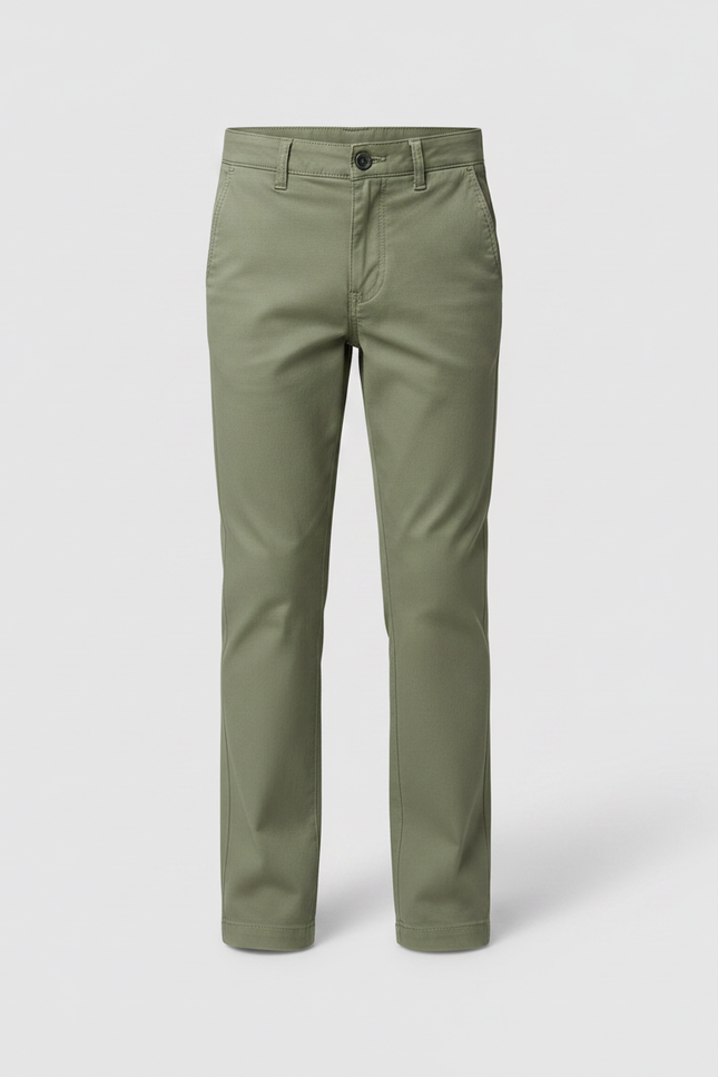 Pantalon Chino Vert Olive Coton Droit Enfant Garçon - Kaki - vue 3