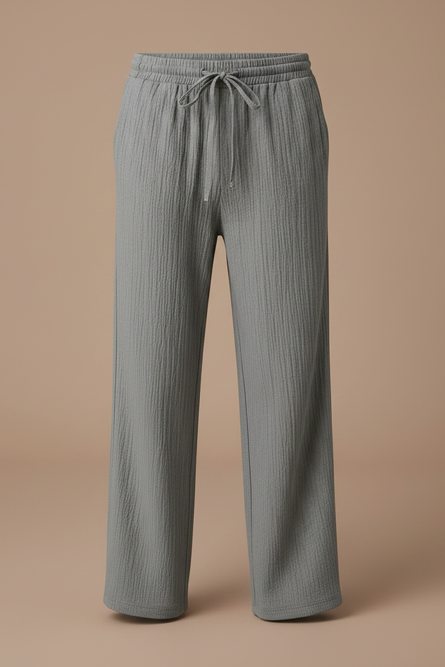 Pantalon Chino Gris Ample Texturé Enfant Décontracté - Lin - vue 3