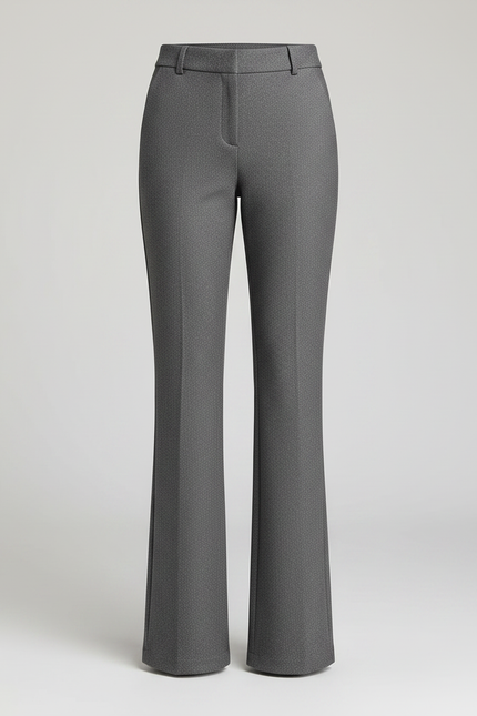 Pantalon Chino Gris Laine Évasé Taille Haute Élégant - vue 3