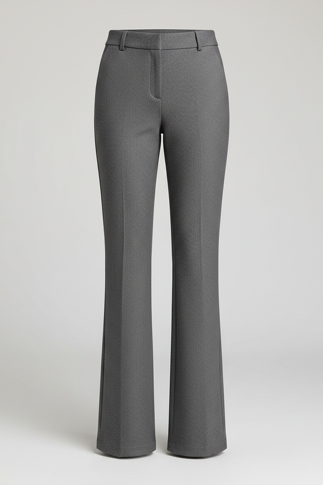 Pantalon Chino Gris Laine Évasé Taille Haute Élégant - vue 3