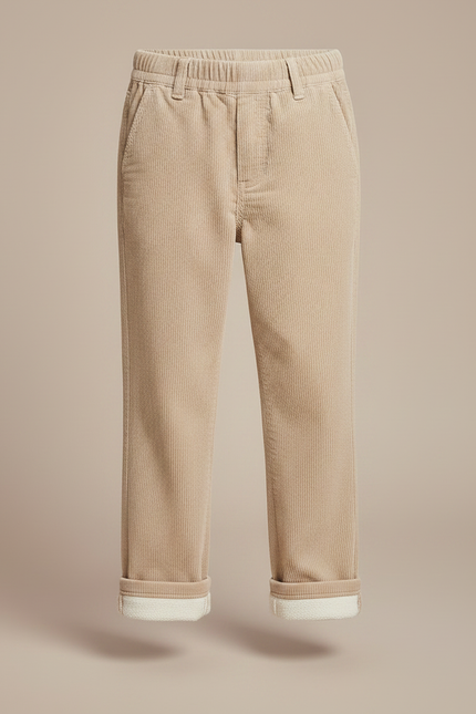 Pantalon Chino Beige Côtelé Doublé Chaud Enfant - Cordé - vue 3