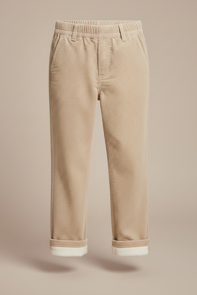 Pantalon Chino Beige Côtelé Doublé Chaud Enfant - Cordé - vue 3