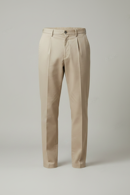 Pantalon Chino Beige Plissé Homme Décontracté Coton - vue 3