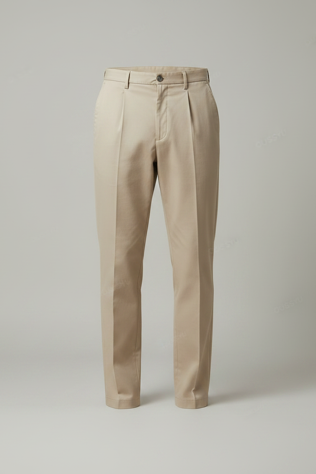 Pantalon Chino Beige Plissé Homme Décontracté Coton - vue 3