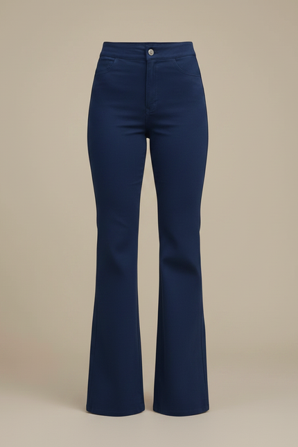 Pantalon Chino Bleu Marine Évasé Taille Haute Femme - Gabardine - vue 3