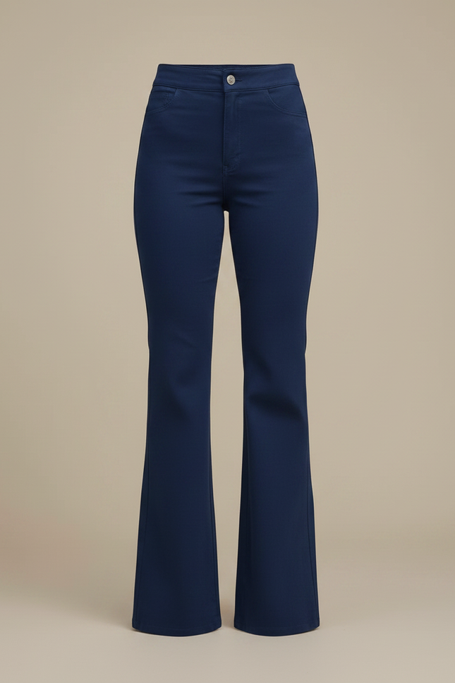 Pantalon Chino Bleu Marine Évasé Taille Haute Femme - Gabardine - vue 3
