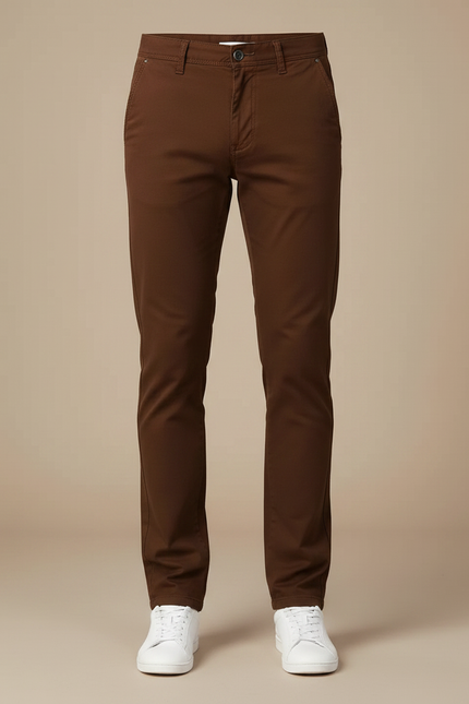 Pantalon Chino Marron Coton Slim Décontracté Homme - vue 3