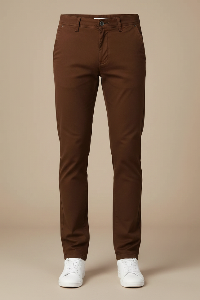 Pantalon Chino Marron Coton Slim Décontracté Homme - vue 3