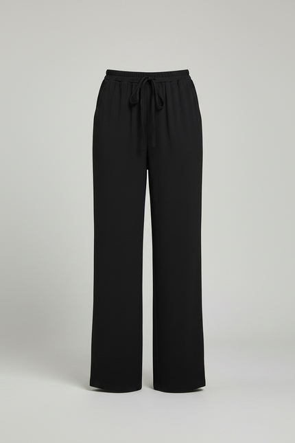 Pantalon Chino Noir Fluide Taille Haute Décontracté - Viscose - vue 3