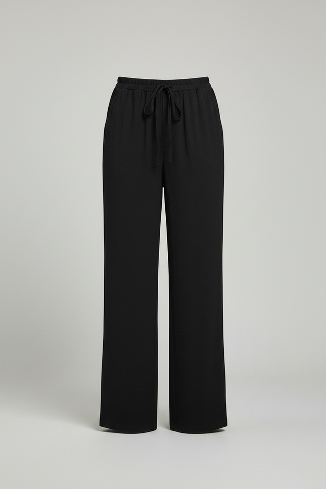 Pantalon Chino Noir Fluide Taille Haute Décontracté - Viscose - vue 3