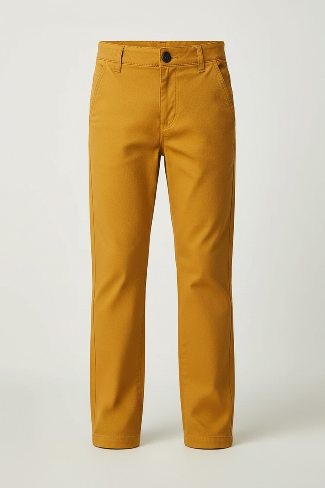 Pantalon Chino Garçon Moutarde Coton Décontracté Confortable - Jaune - vue 3