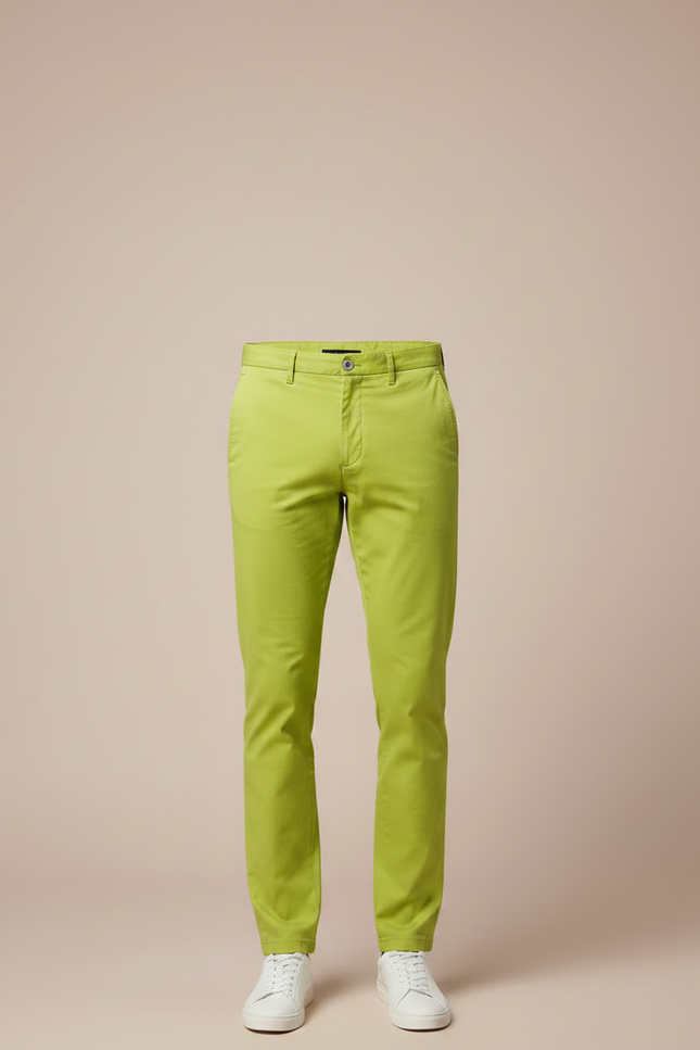 Pantalon Chino Vert Citron Homme Slim Élégant - Coton - vue 3