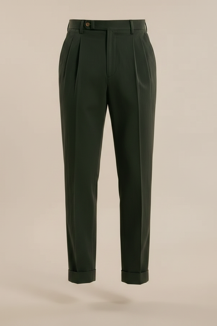 Pantalon Chino Vert Kaki Plissé Décontracté Homme - Gabardine - vue 3
