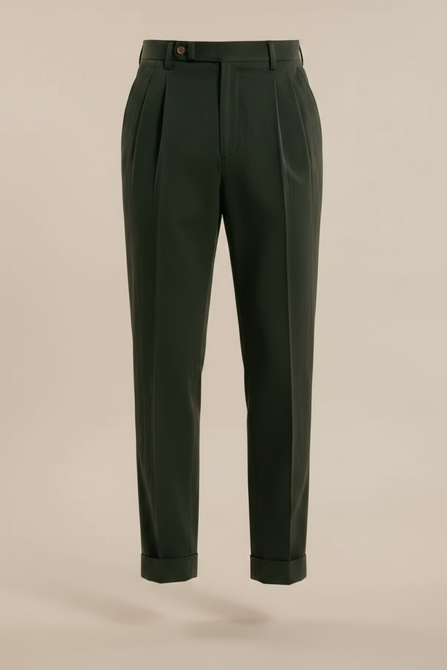 Pantalon Chino Vert Kaki Plissé Décontracté Homme - Gabardine - vue 3