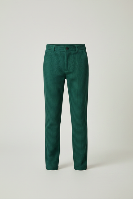 Pantalon Chino Vert Texturé Slim Garçon Élégant - Maille - vue 3