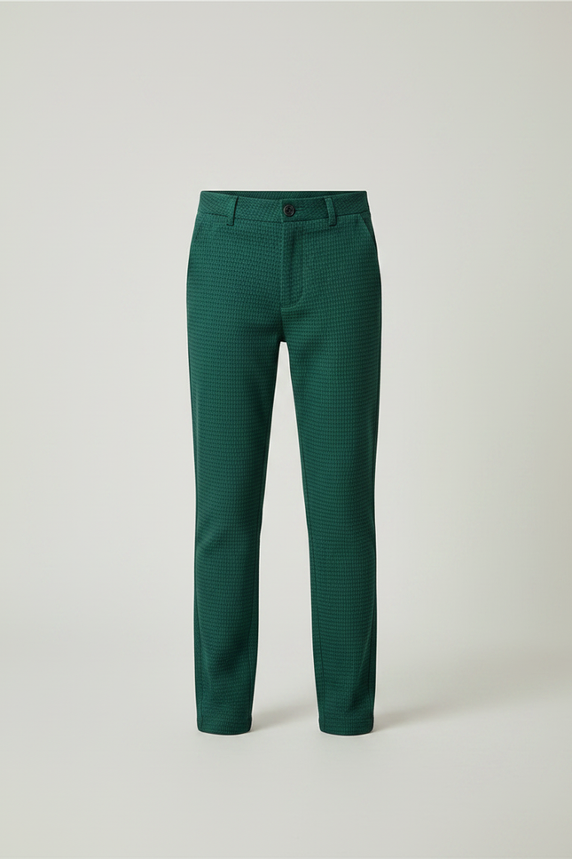 Pantalon Chino Vert Texturé Slim Garçon Élégant - Maille - vue 3